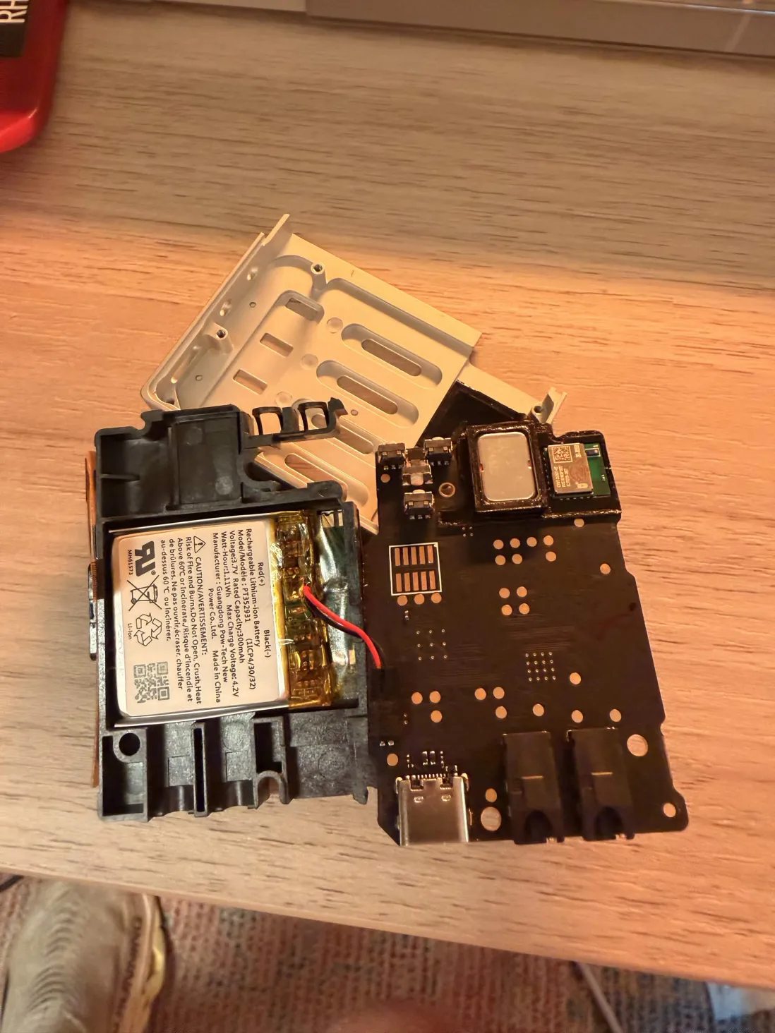 The LiPo battery glued to the back of the SP-1 main PCB
